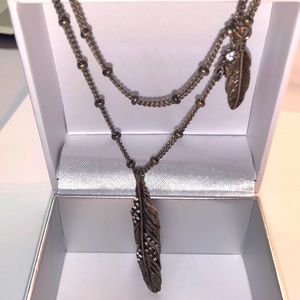Gunmetal Necklace with Feathers